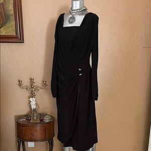 Vintage Elizeh NY Paris Chic Black Draped Long Sleeve Dress.  18